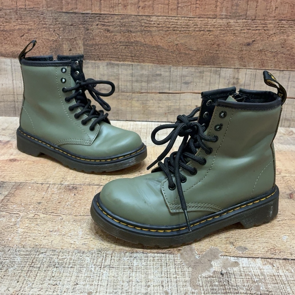 Dr. Martens 1460 J Boots Kids Size 13 31 Green Leather Ankle Combat Zip Lace Up